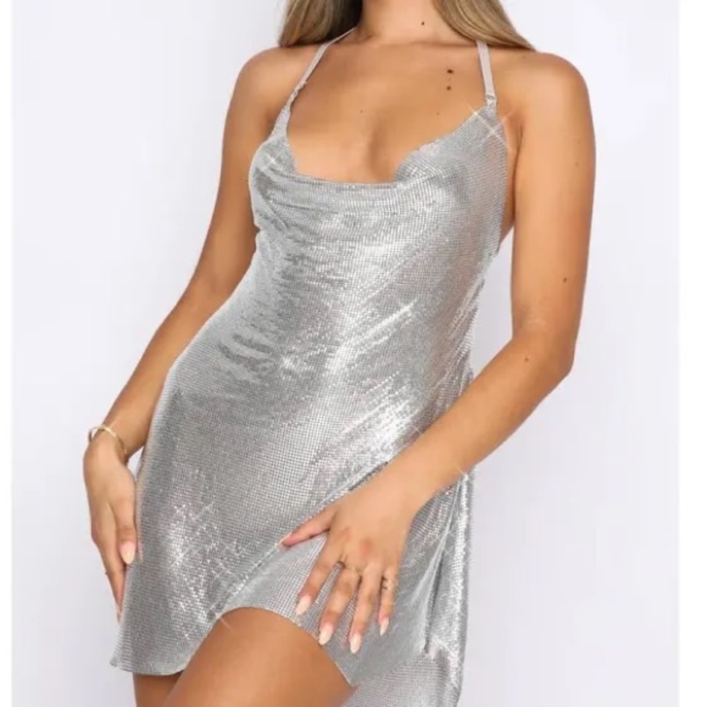 White Fox Boutique Iconic Image Mini Dress in Silver |Size: One Size